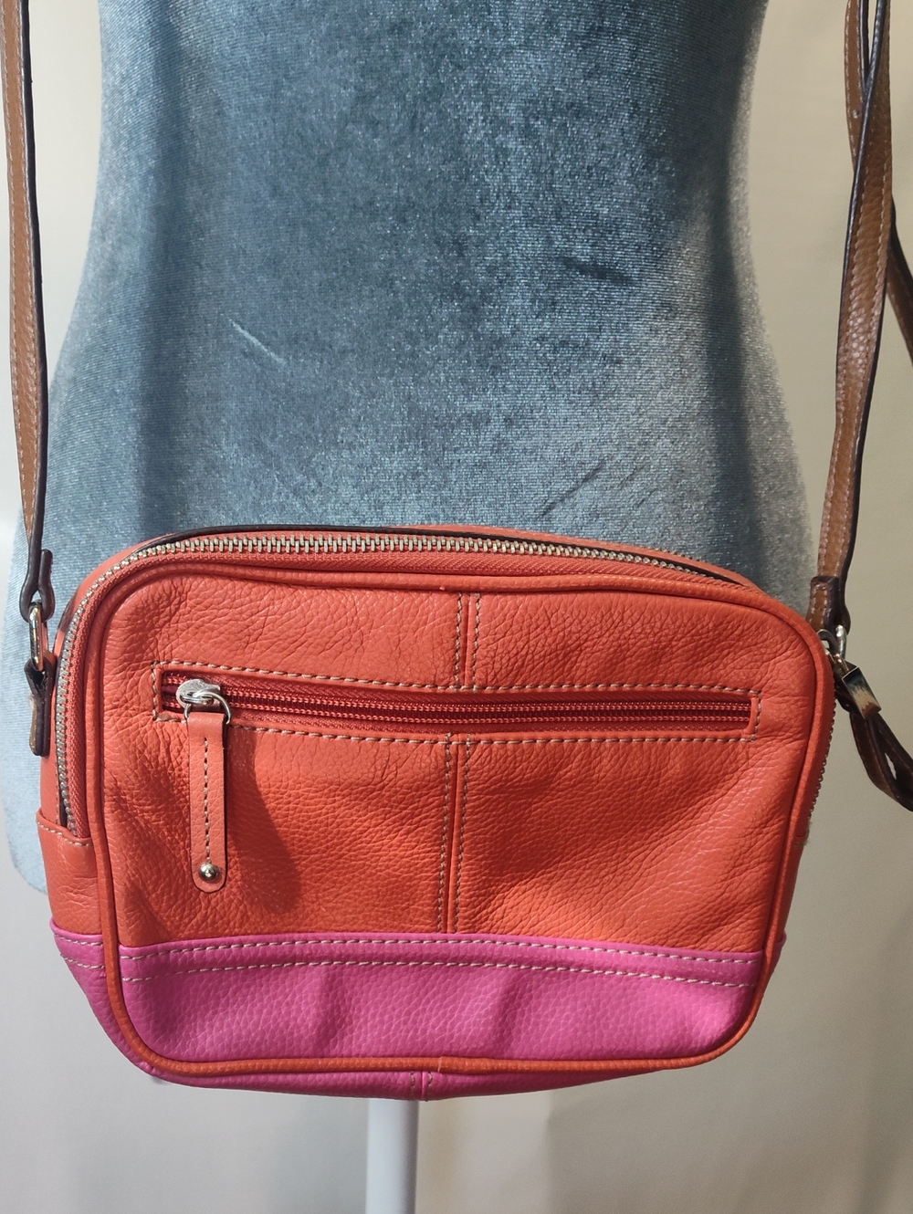 Tiganello Vintage Leather Crossbody Bag in Orange and Pink